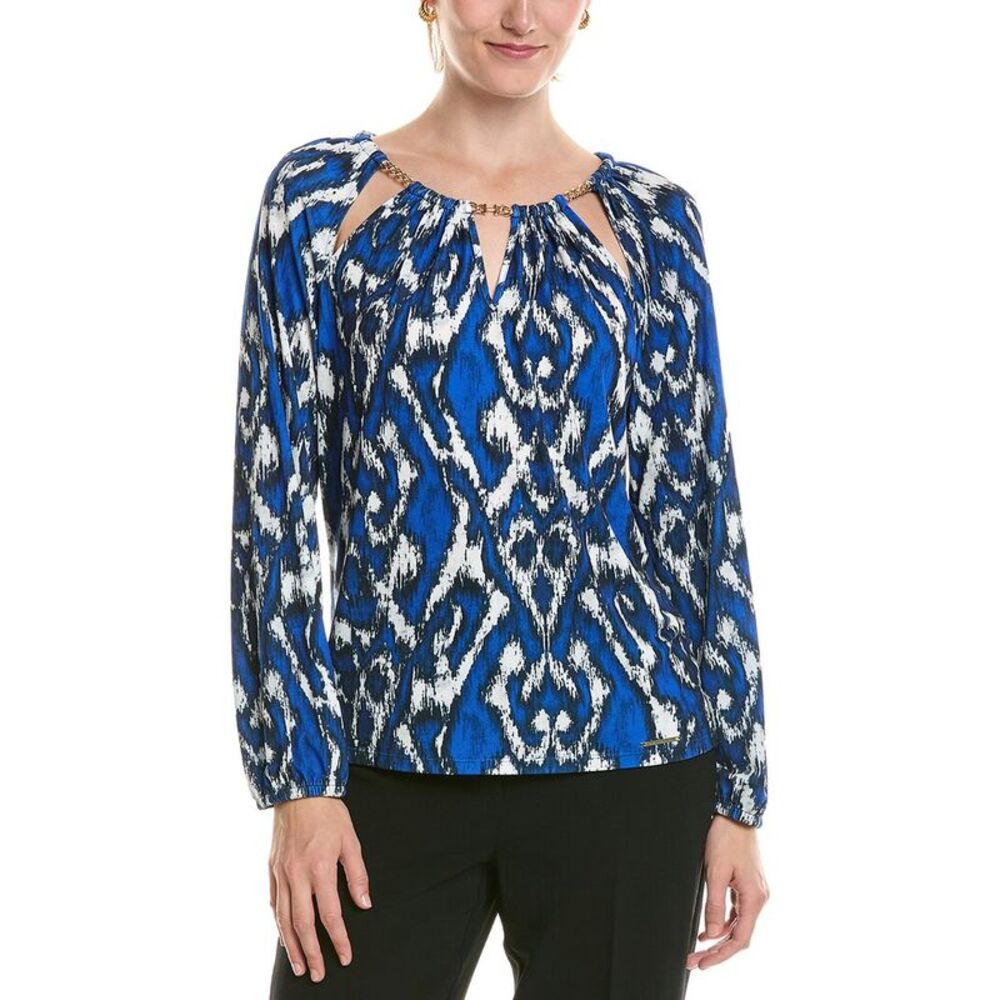 Halston Womens Printed Chain Neck Blouse